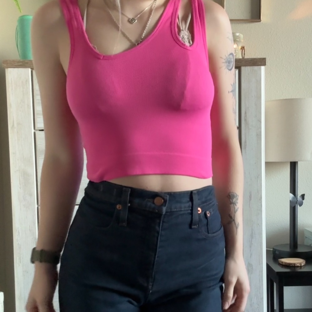 Pink asymmetrical strapped tank top